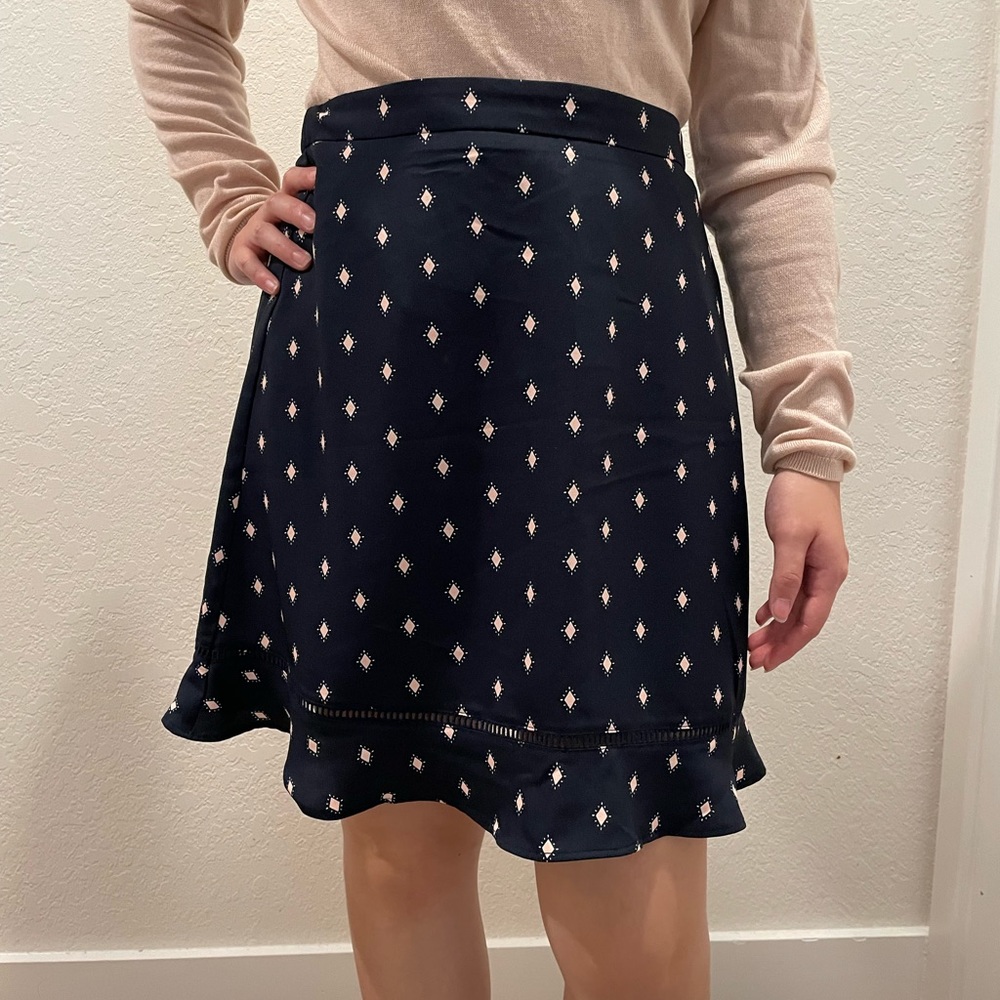 LOFT Women's XSP Navy Blue Pink Diamond Geometric Print A-Line Skirt Pull On